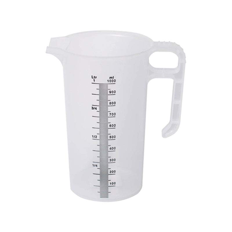 PPS, 1,000 mL (1 L) Clear Polypropylene Measuring Jug, with permanent volume gradation