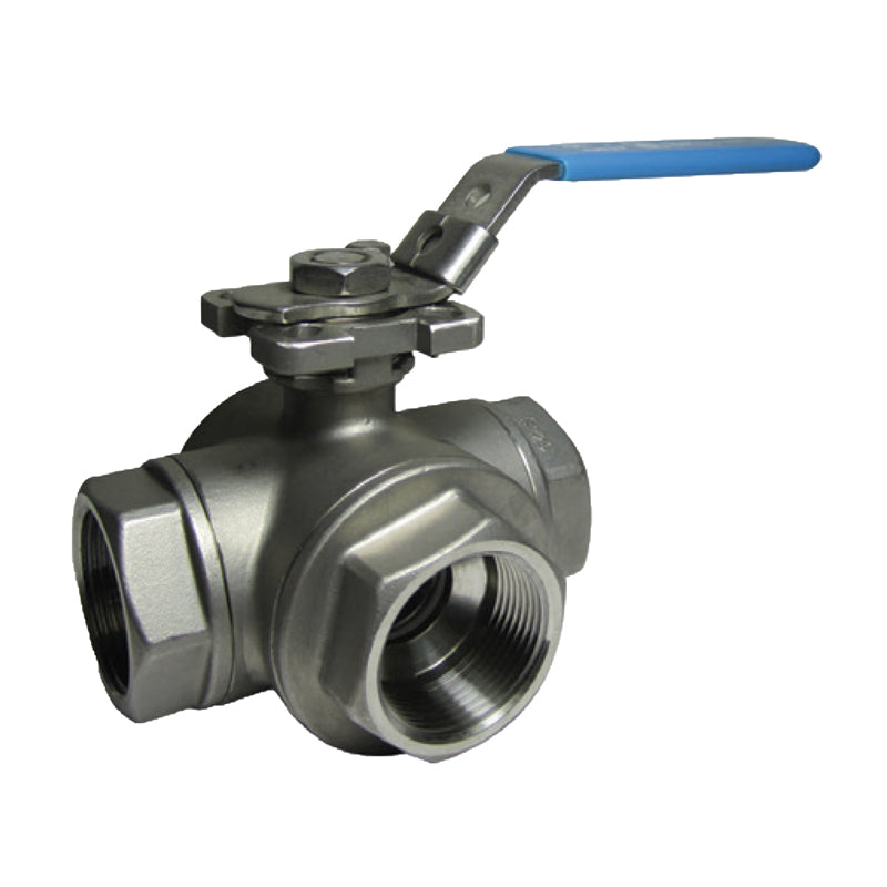 AVFI, AVFI 15 mm (DN15) 3 Way Ball Valve, L-Port, BSP, Stainless Steel, Lever Operated