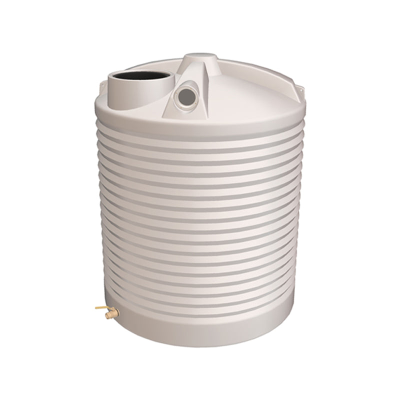 Polymaster, Polymaster RWT1600 Round Rainwater Tank 1,600 L (350 Gal) with Ball Valve, Colour: Paperbark