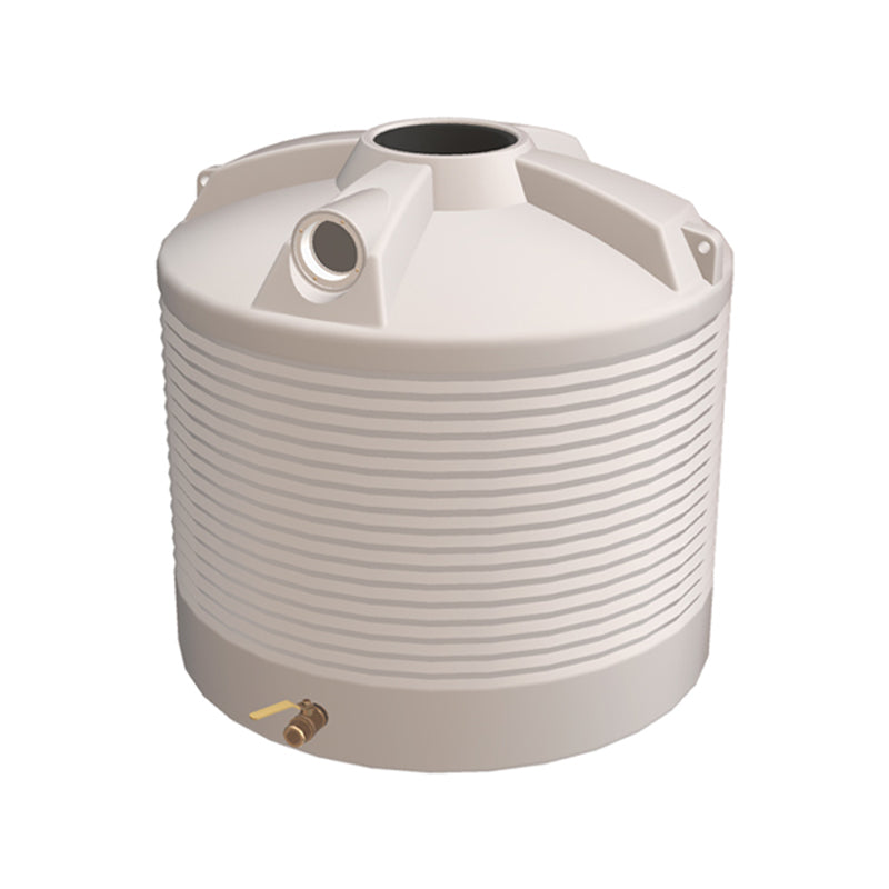 Polymaster, Polymaster RWT600 Round Rainwater Tank 600 L (110 Gal) with Ball Valve, Colour: Paperbark