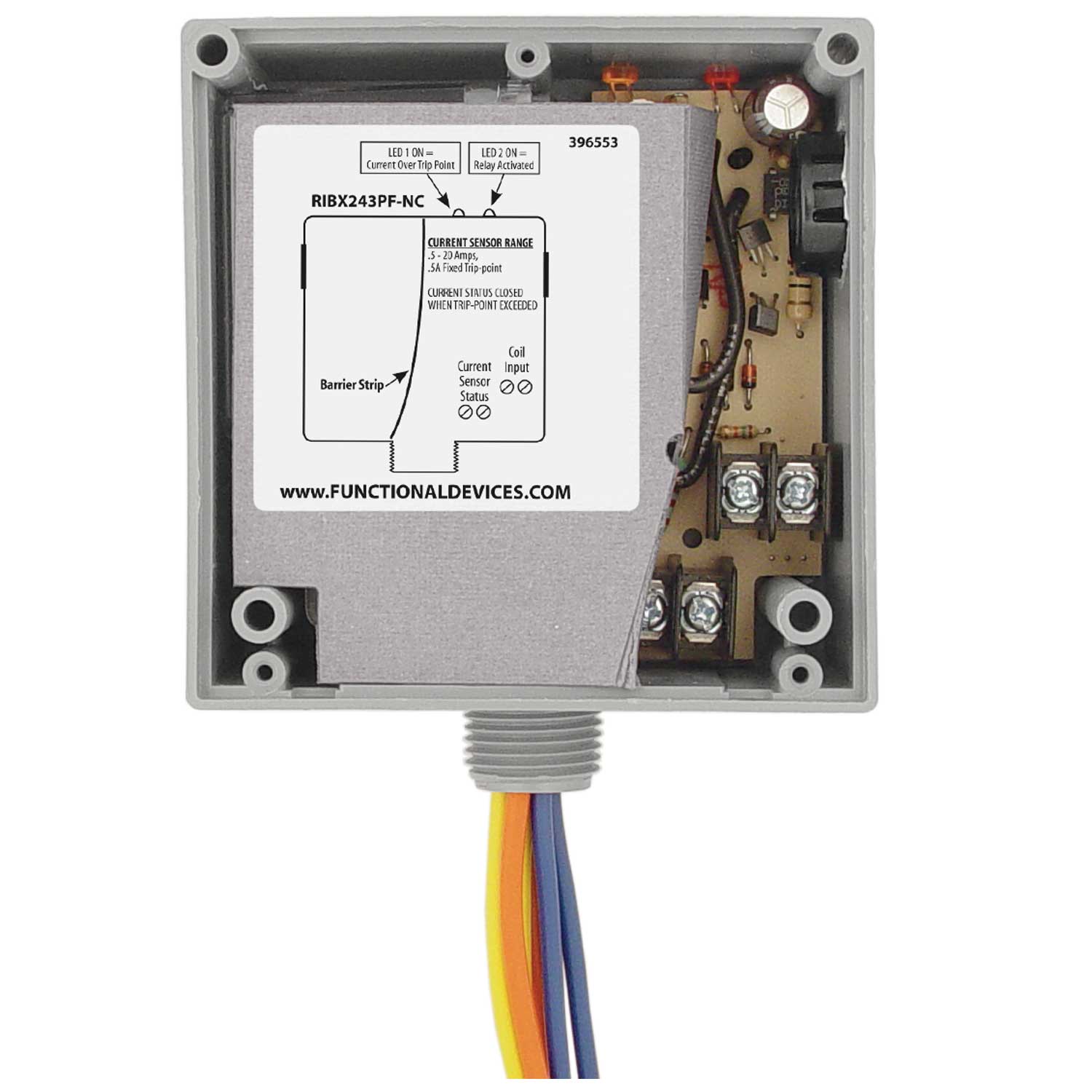 Functional Devices, RIBX243PF-NC    | Enclosed Internal AC Sensor, Fixed, + Relay 20Amp 3PST-NC 24Vac/dc  |   Functional Devices