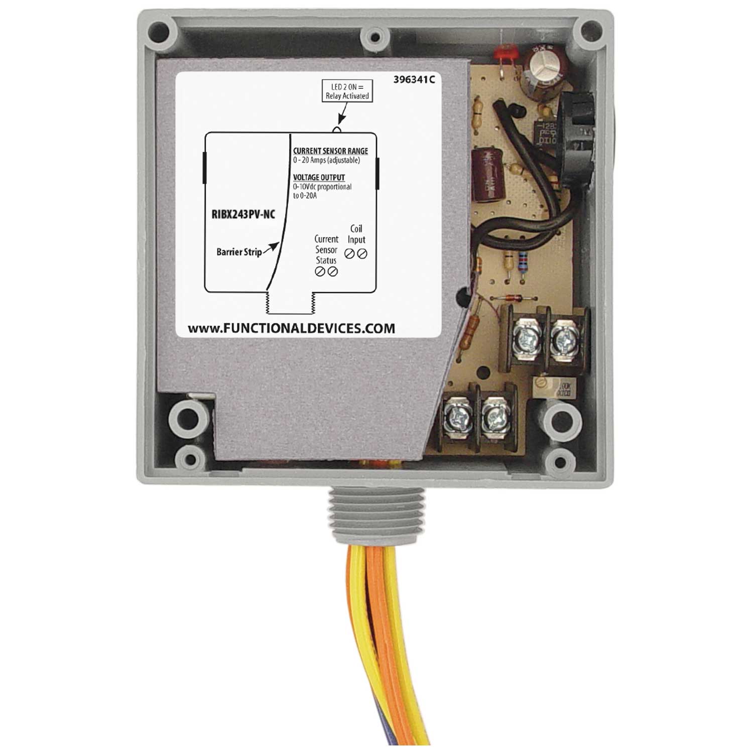 Functional Devices, RIBX243PV-NC    | Enclosed Internal AC Sensor, Analog, + Relay 20Amp 3PST-NC 24Vac/dc  |   Functional Devices