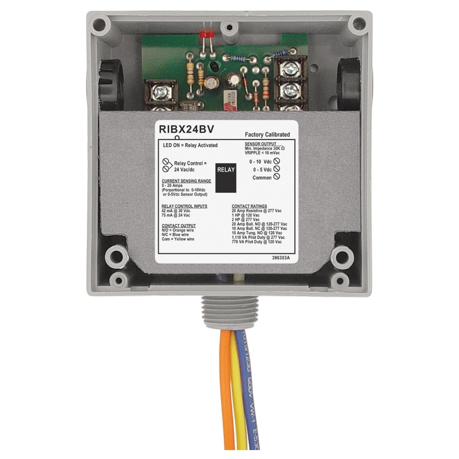 Functional Devices, RIBX24BV    | Enclosed Internal AC Sensor, Analog, + Relay 20Amp SPDT 24Vac/dc  |   Functional Devices