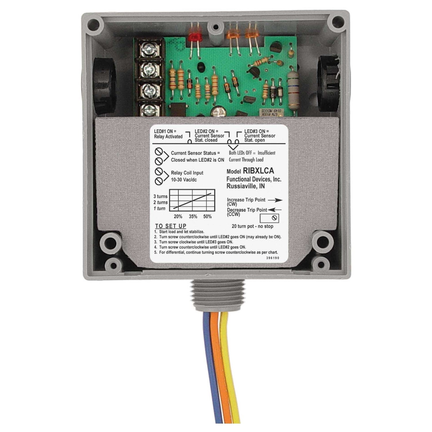 Functional Devices, RIBXLCA    | Enclosed Internal AC Sensor Adjustable +10Amp SPDT 10-30Vac/dc Relay  |   Functional Devices