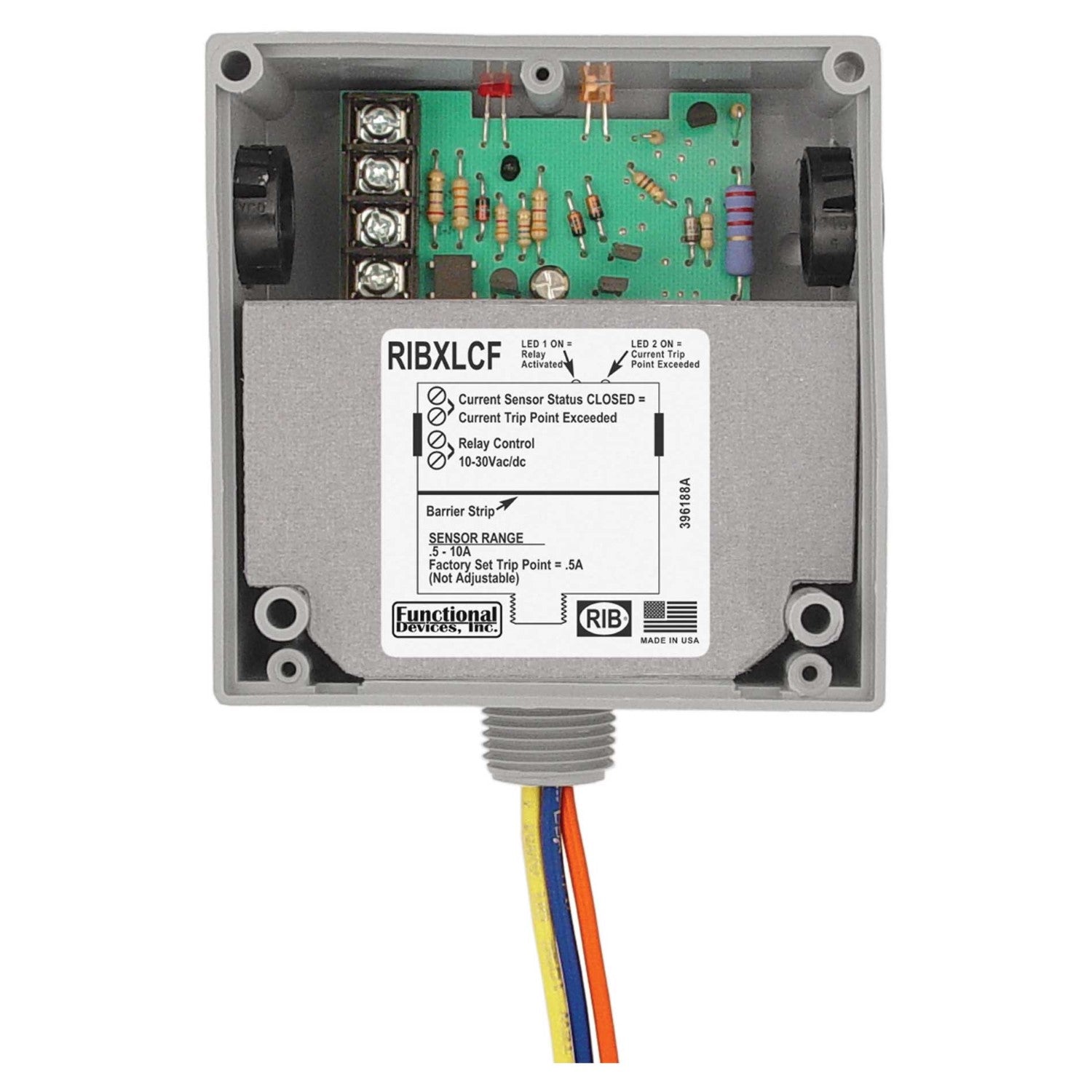 Functional Devices, RIBXLCF    | Enclosed Internal AC Sensor Fixed +10Amp SPDT 10-30Vac/dc Relay  |   Functional Devices