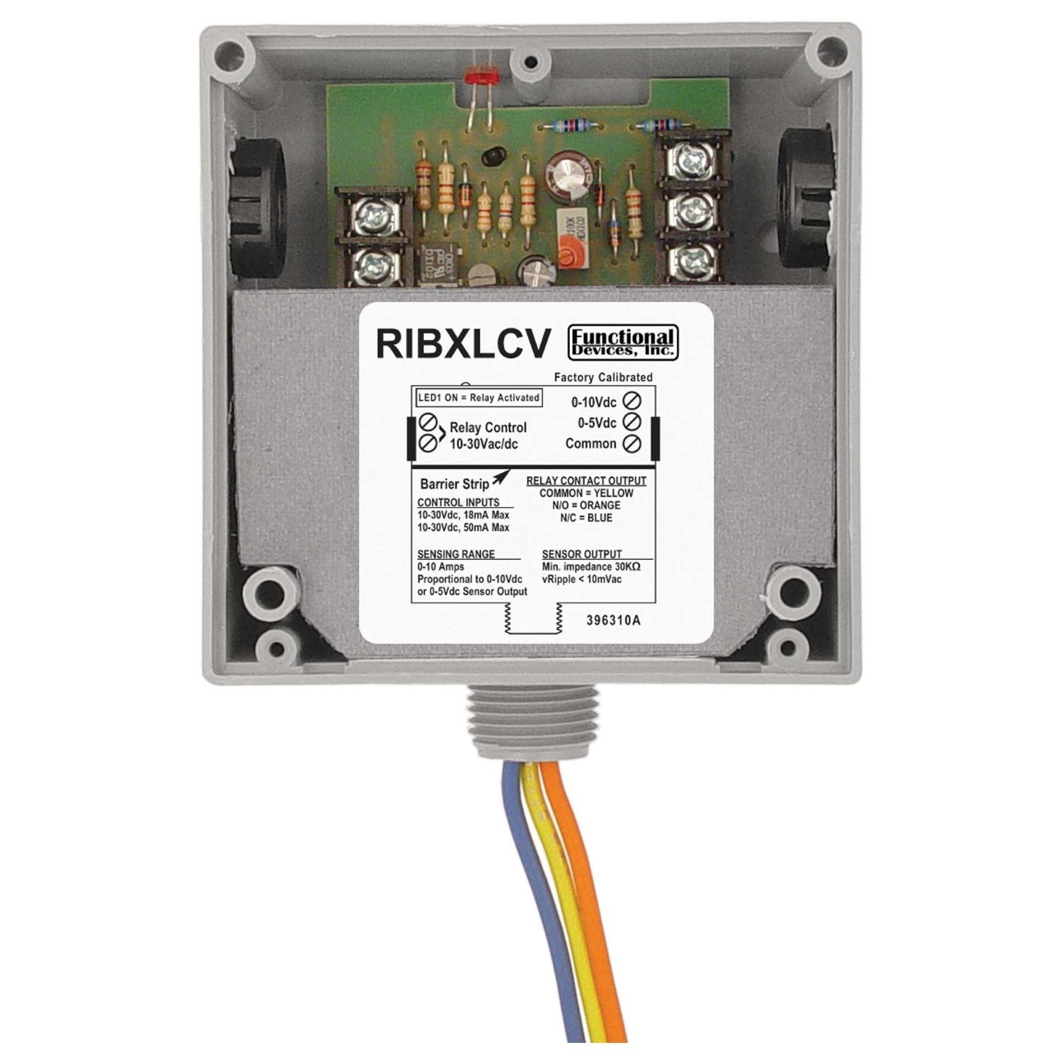 Functional Devices, RIBXLCV    | Enclosed Internal AC Sensor Analog +10Amp SPDT 10-30Vac/dc Relay  |   Functional Devices