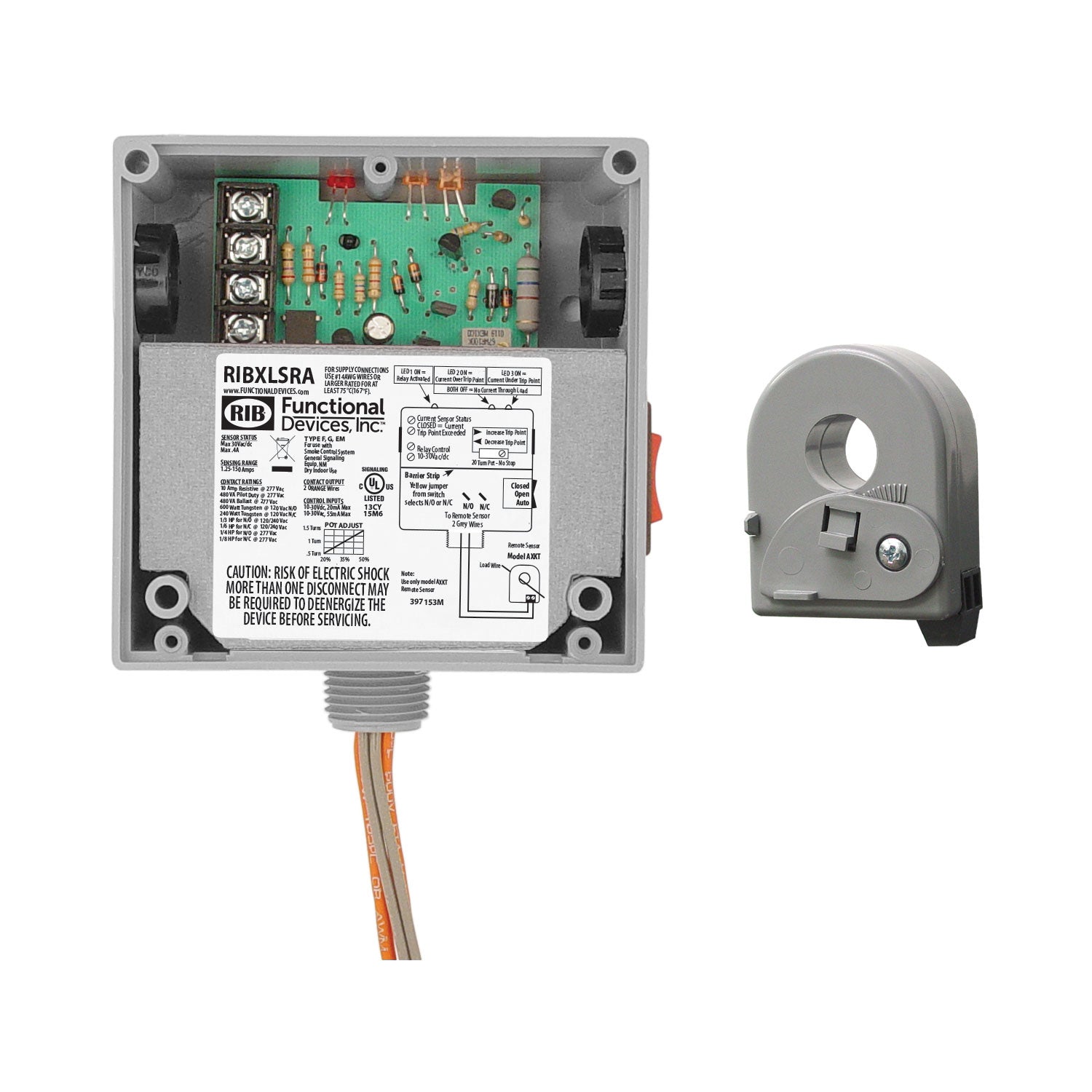 Functional Devices, RIBXLSRA    | Enclosed Solid-Core AC Sensor Adjustable +10Amp SPST Momentary 10-30Vac/dcRelay  |   Functional Devices